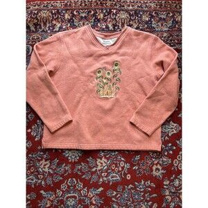 Vintage Basic Edition Sweatshirt Women's M Embroidered Sunflower 90s Grandma